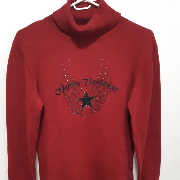 Harley Davidson turtle-neck deep red sweater Size M - Picture 1 of 9